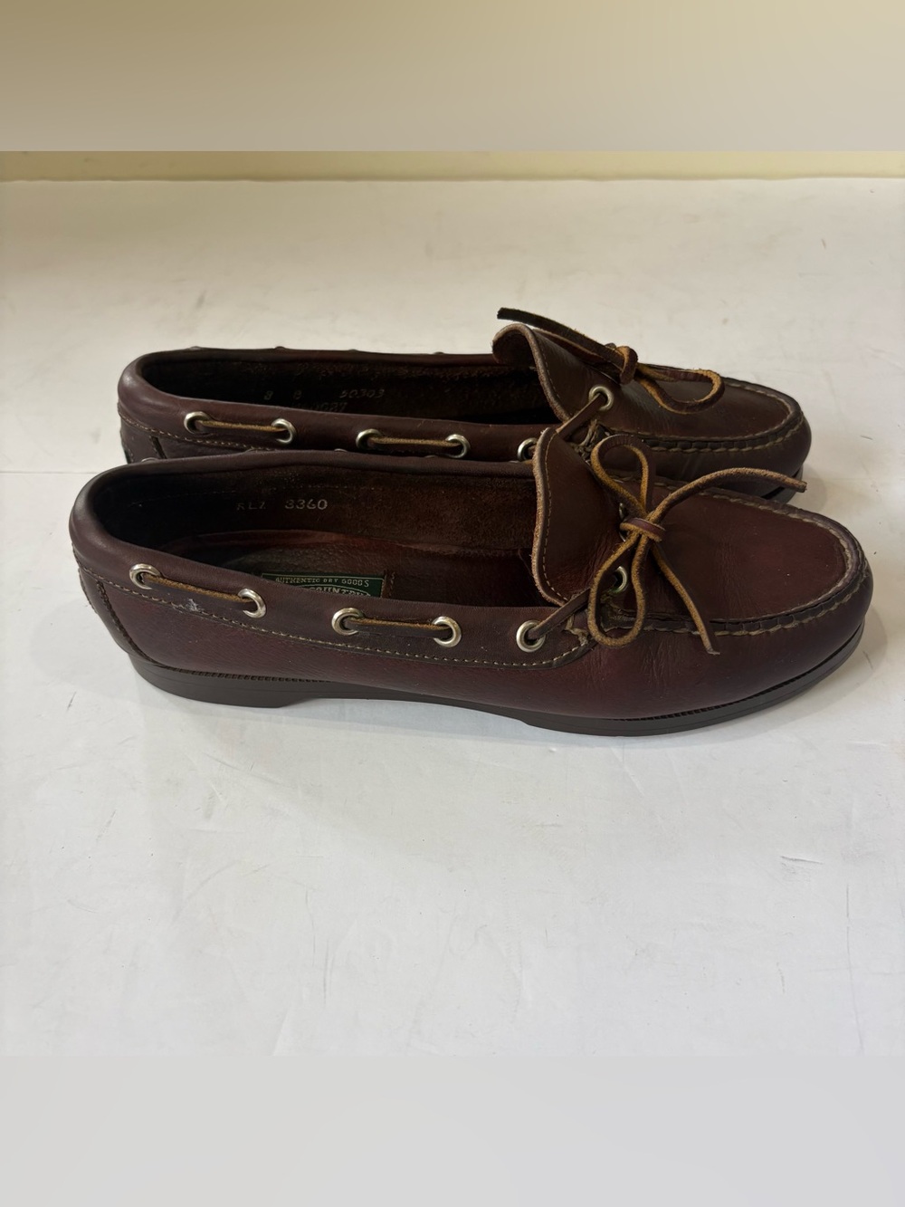 Vintage Polo Country Ralph Lauren Women 8 B Brown Leather Boat Shoes Made USA